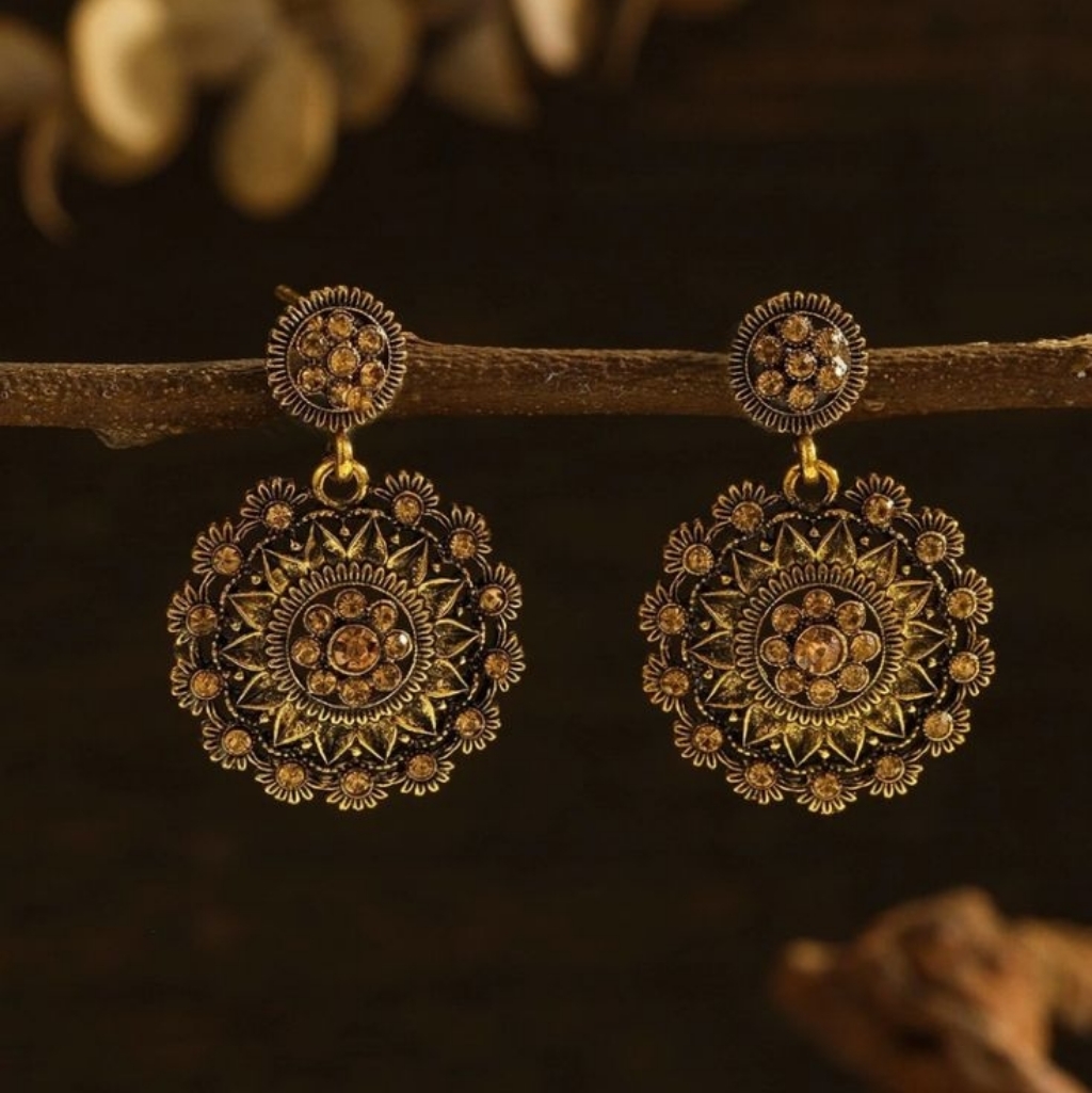 Handmade Art Deco Inspired Earrings In Vintage Gold Nwt 24$